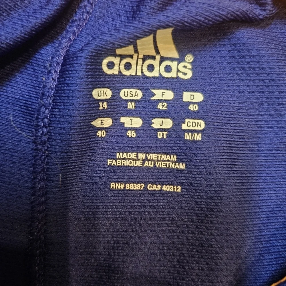 Adidas Men’s Medium Blue Orange White Athletic Training Shorts Logo Polyester